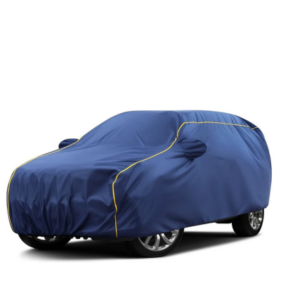 Blue taffeta with yellow piping